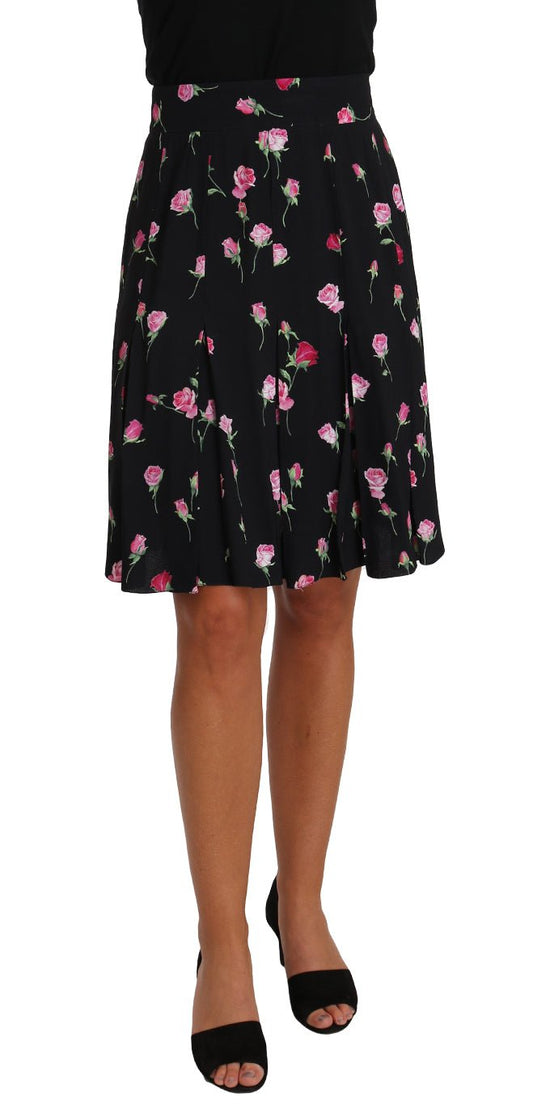 Black Rose Print Floral Knee Length Skirt - coffeewithmee2Dolce & GabbanaP1540S