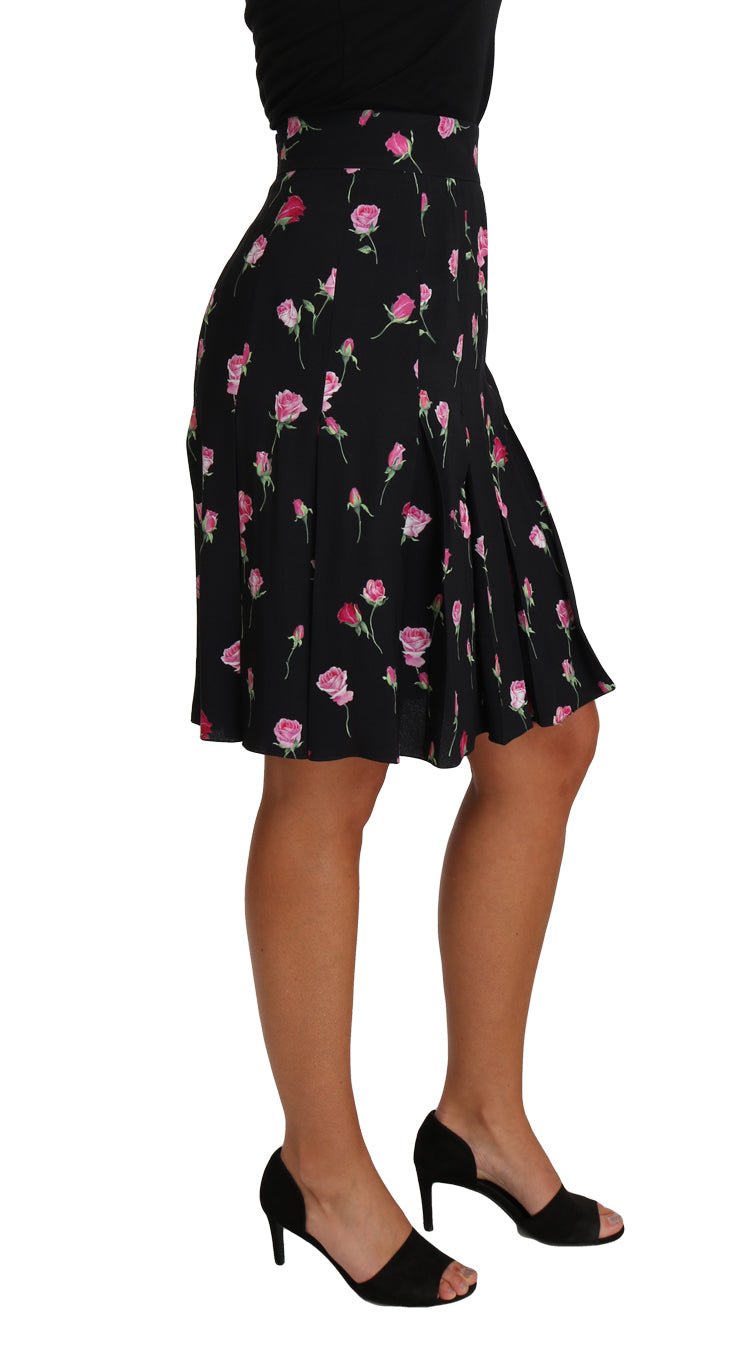Black Rose Print Floral Knee Length Skirt - coffeewithmee2Dolce & GabbanaP1540S