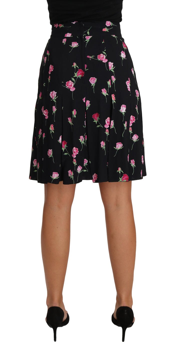 Black Rose Print Floral Knee Length Skirt - coffeewithmee2Dolce & GabbanaP1540S