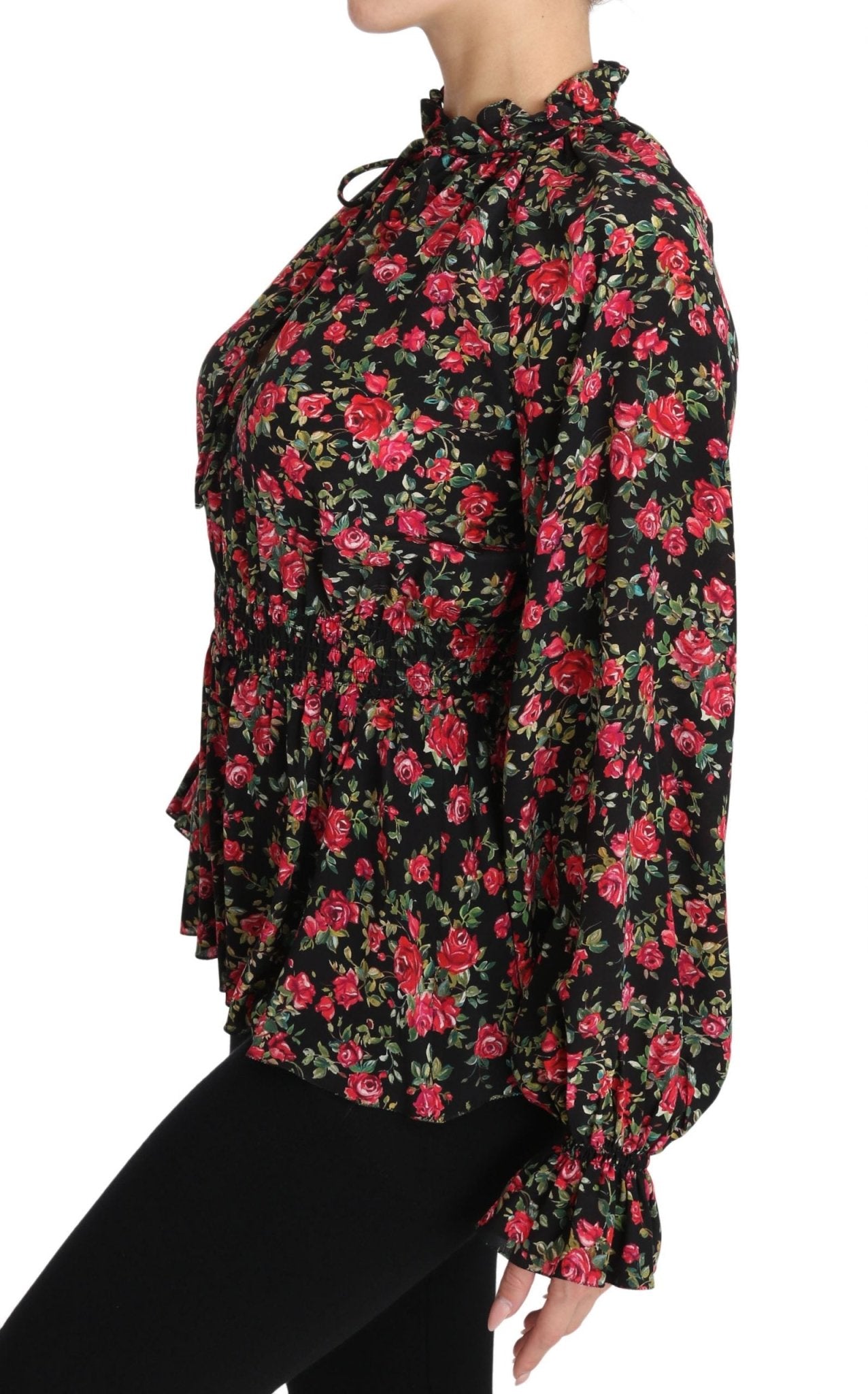 Black Rose Print Floral Shirt Top Blouse - coffeewithmee2Dolce & GabbanaP1468S