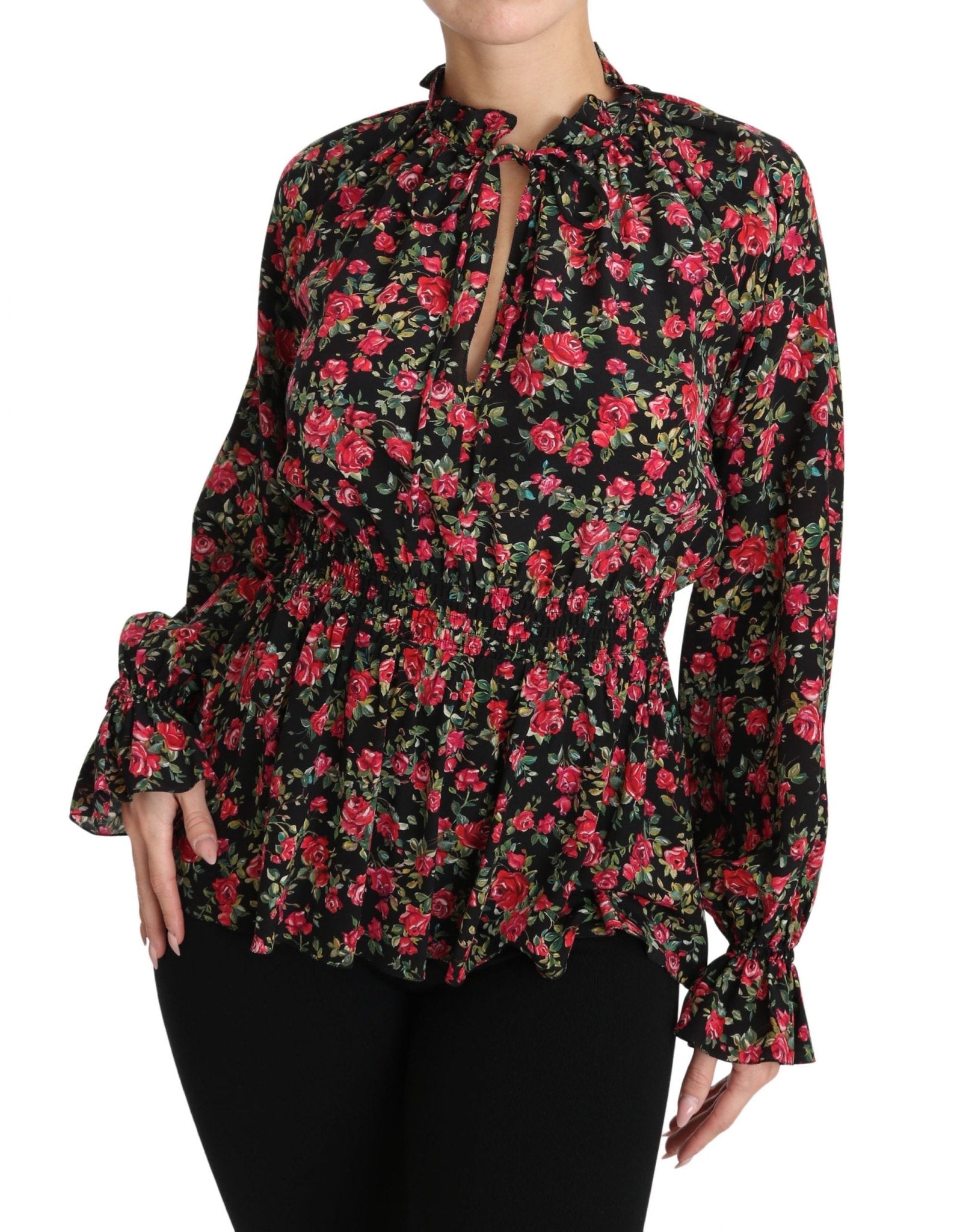 Black Rose Print Floral Shirt Top Blouse - coffeewithmee2Dolce & GabbanaP1468S