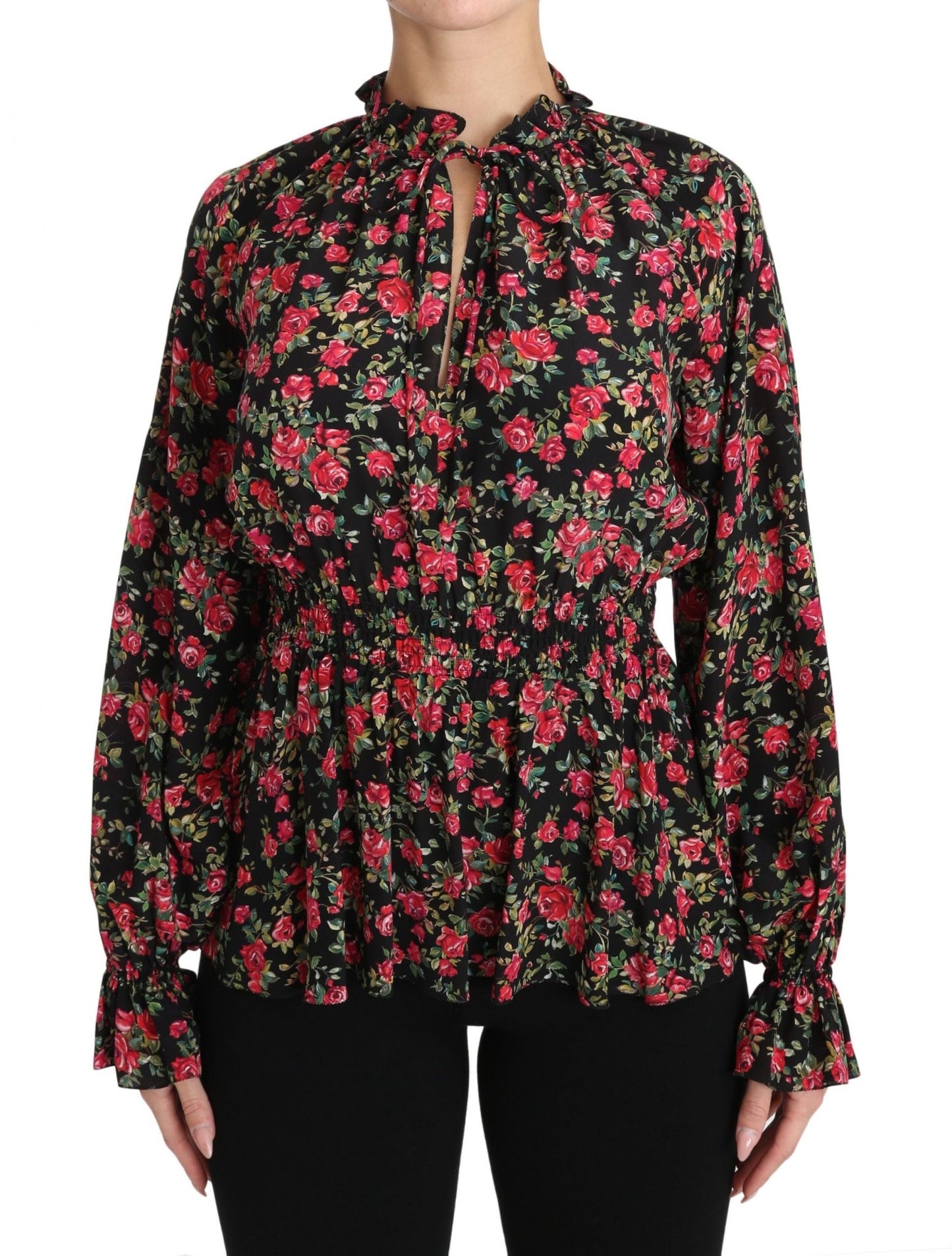 Black Rose Print Floral Shirt Top Blouse - coffeewithmee2Dolce & GabbanaP1468S