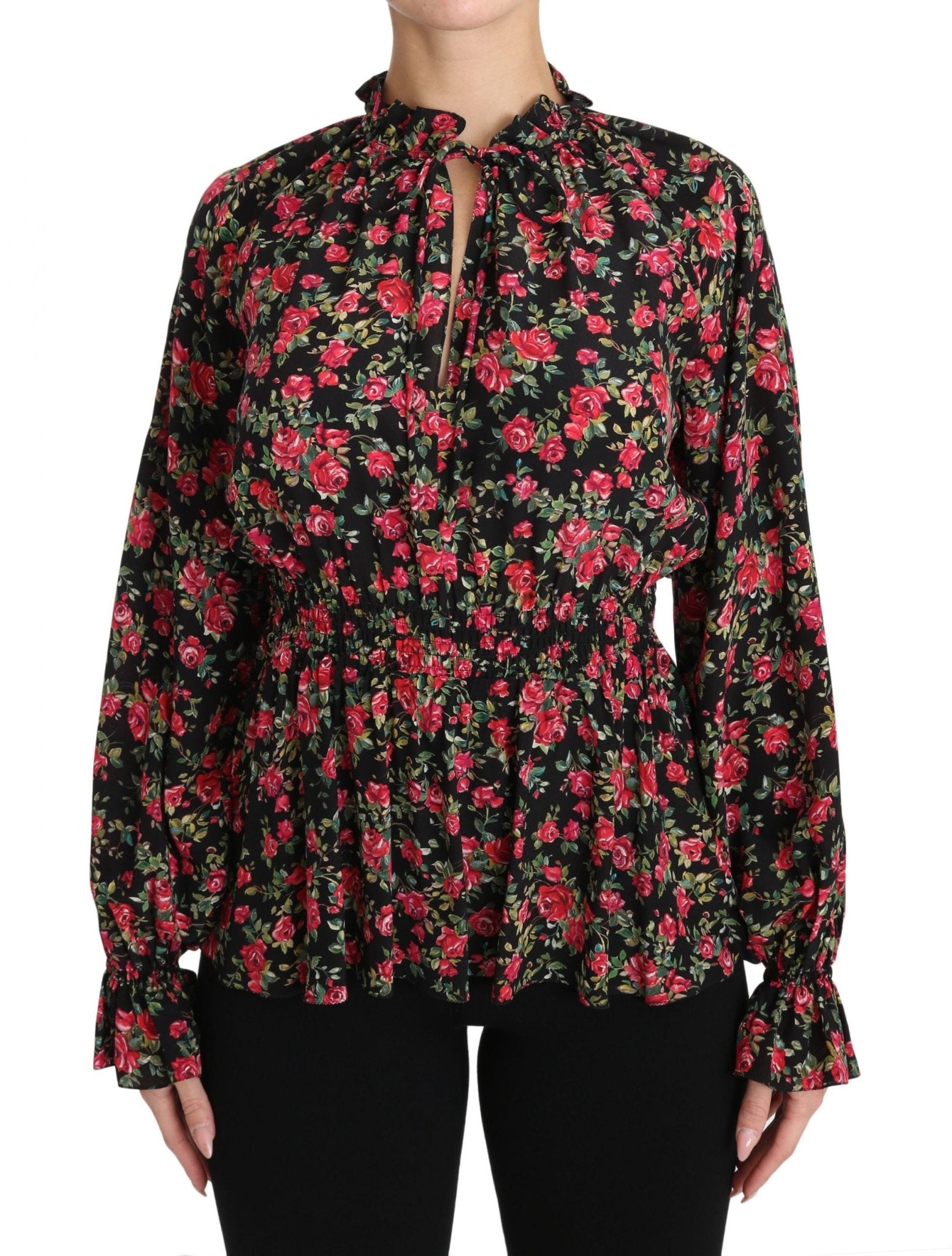 Black Rose Print Floral Shirt Top Blouse - coffeewithmee2Dolce & GabbanaP1468S
