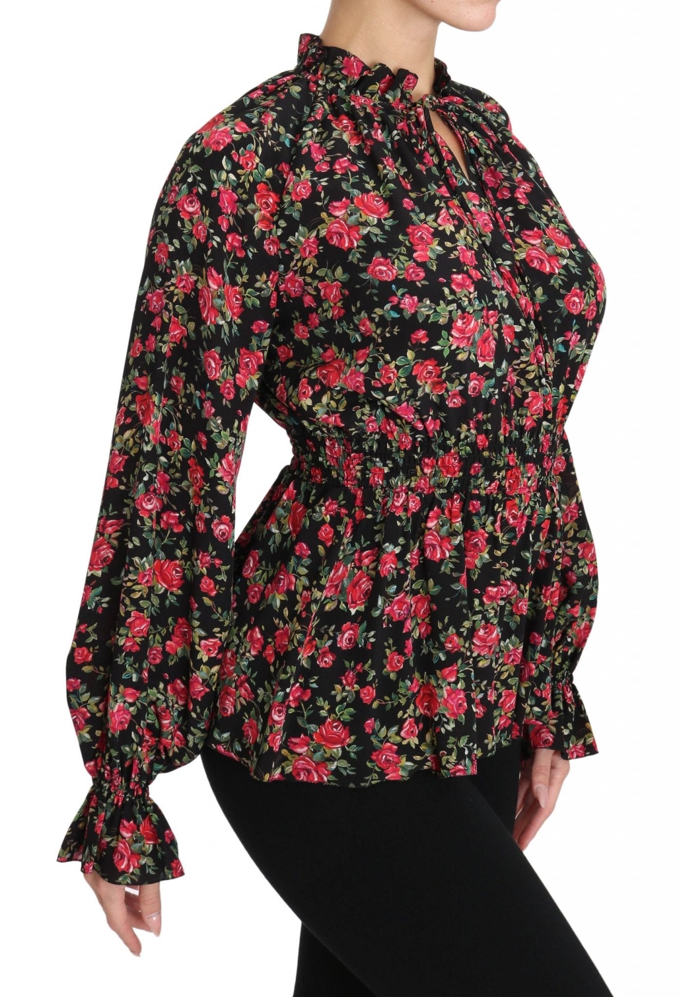 Black Rose Print Floral Shirt Top Blouse - coffeewithmee2Dolce & GabbanaP1468S