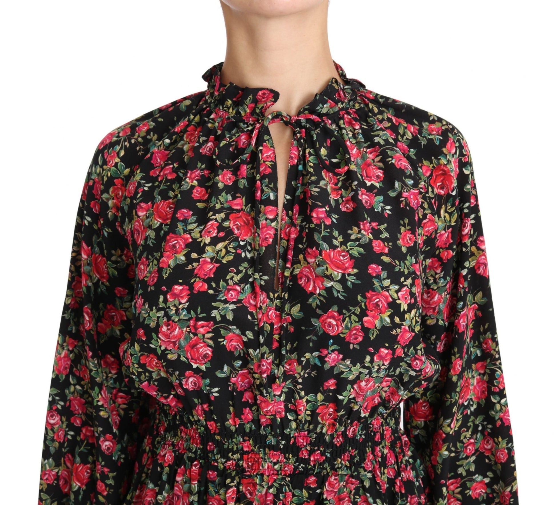 Black Rose Print Floral Shirt Top Blouse - coffeewithmee2Dolce & GabbanaP1468S