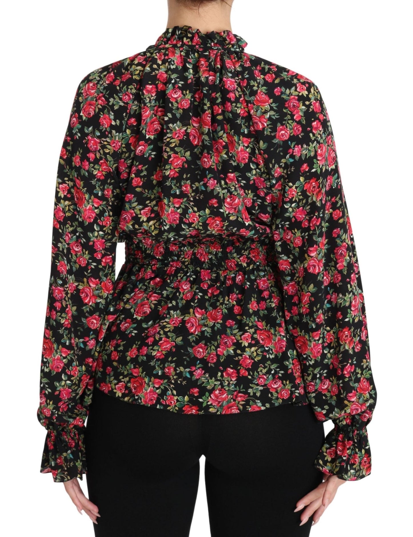 Black Rose Print Floral Shirt Top Blouse - coffeewithmee2Dolce & GabbanaP1468S