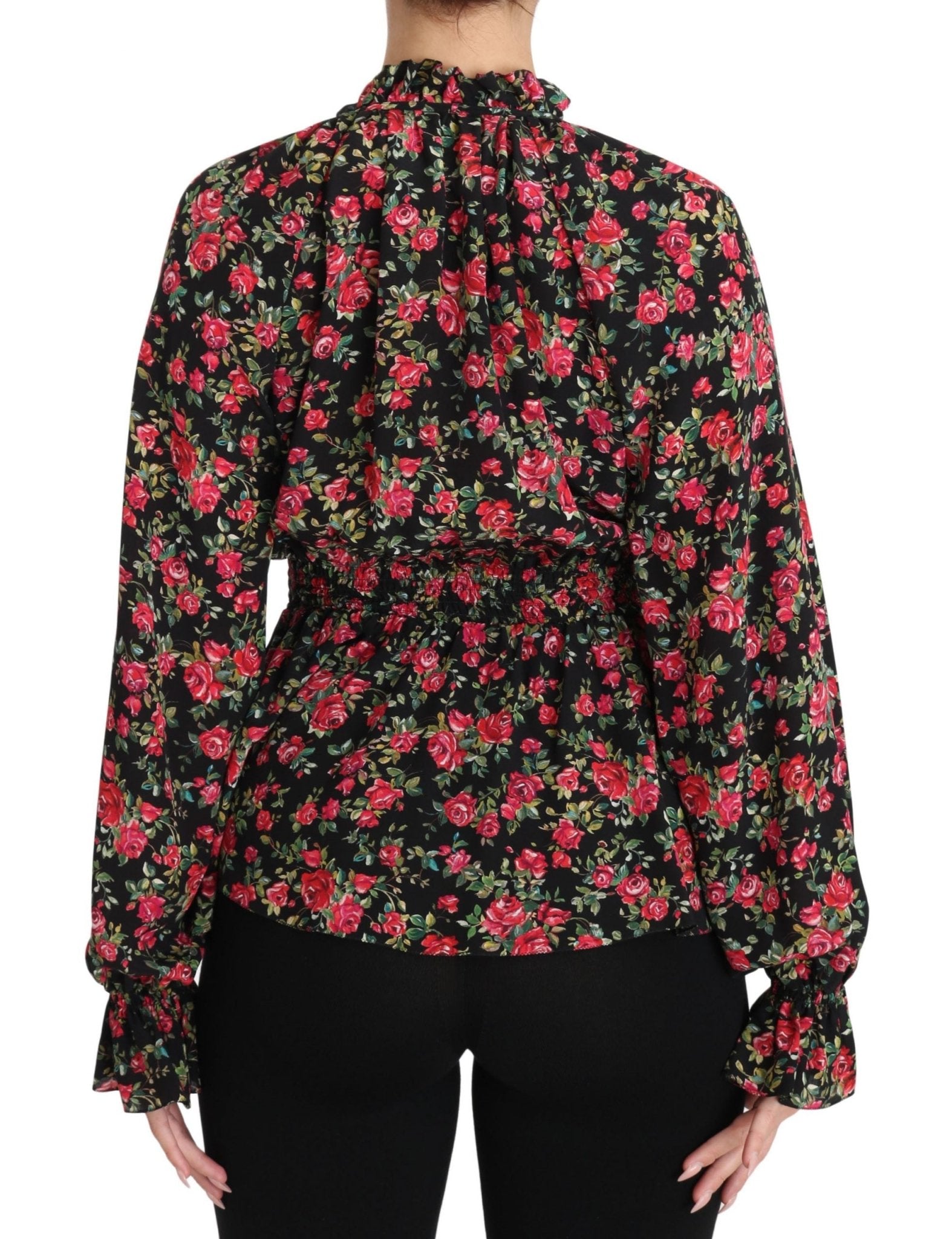 Black Rose Print Floral Shirt Top Blouse - coffeewithmee2Dolce & GabbanaP1468S