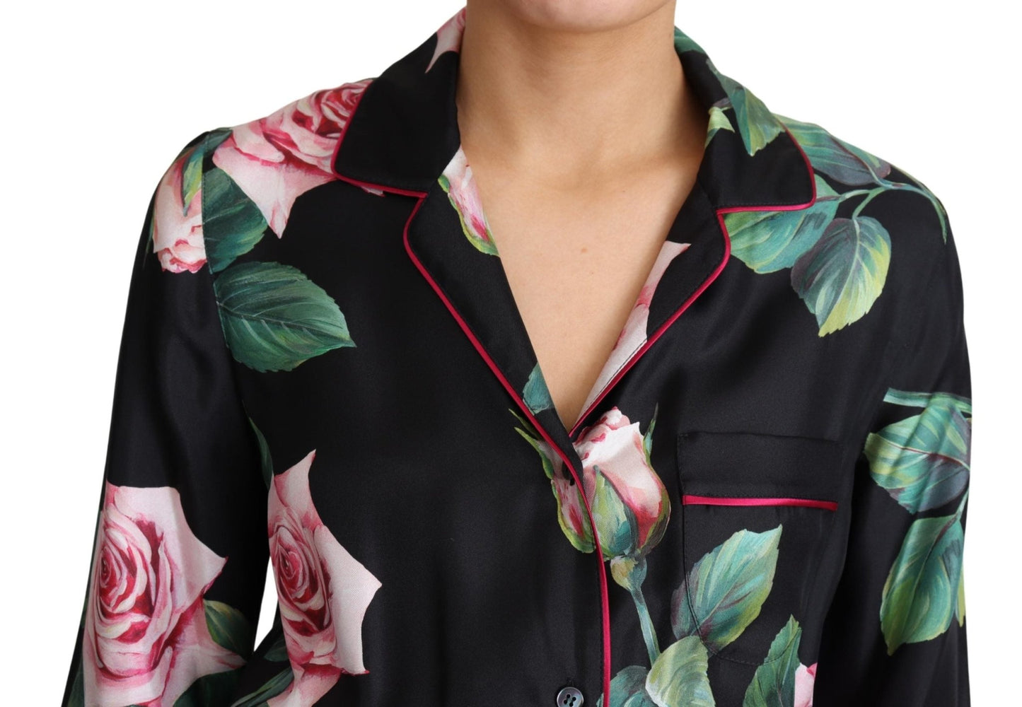 Black Rose Print Pajama Jumpsuit Silk Dress - coffeewithmee2Dolce & GabbanaP4386S