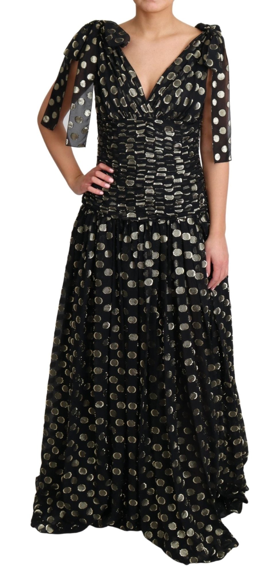 Black Round Pattern Gold Lurex Silk Maxi Dress - coffeewithmee2Dolce & GabbanaP4400S