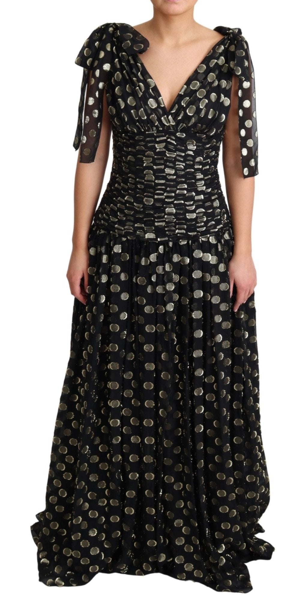 Black Round Pattern Gold Lurex Silk Maxi Dress - coffeewithmee2Dolce & GabbanaP4400S