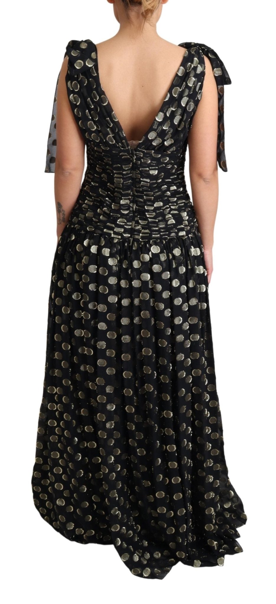 Black Round Pattern Gold Lurex Silk Maxi Dress - coffeewithmee2Dolce & GabbanaP4400S