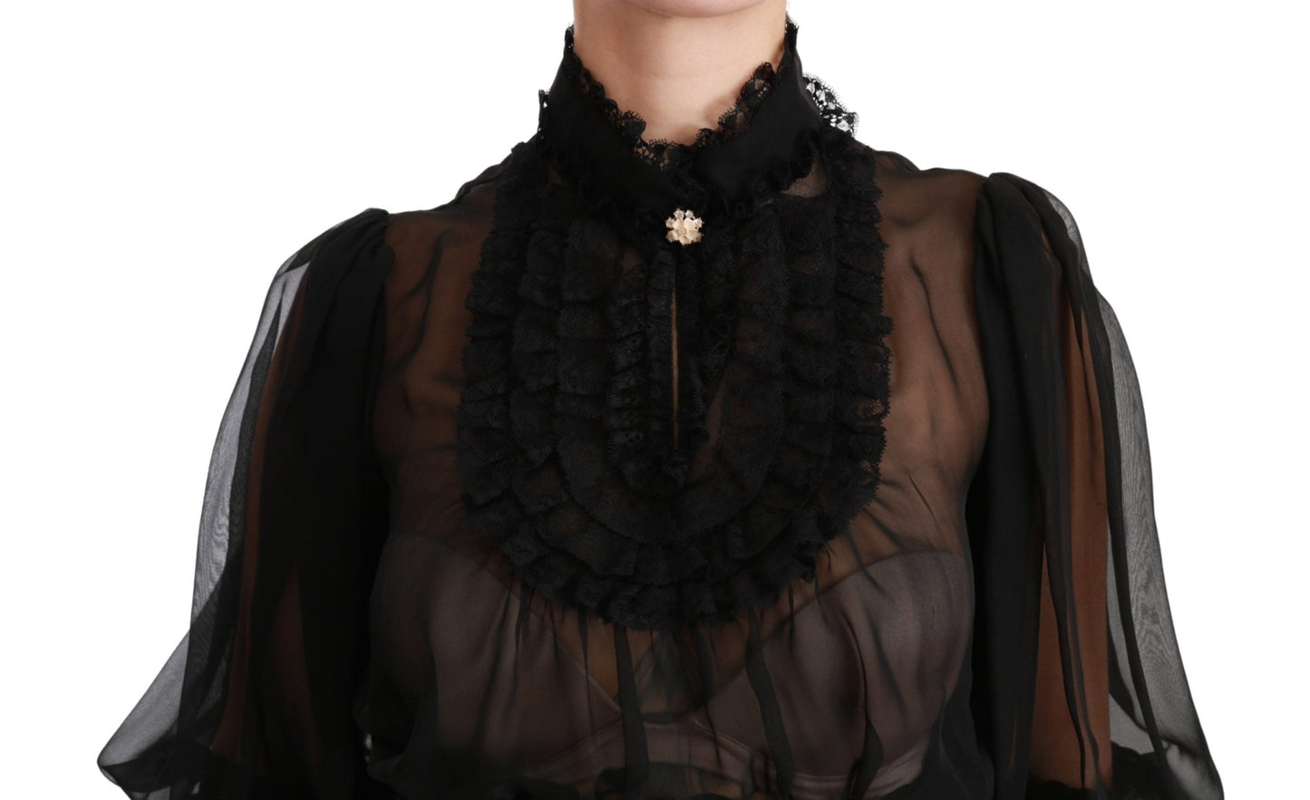 Black Ruffle Shear Blouse Silk Top - coffeewithmee2Dolce & GabbanaP2889S