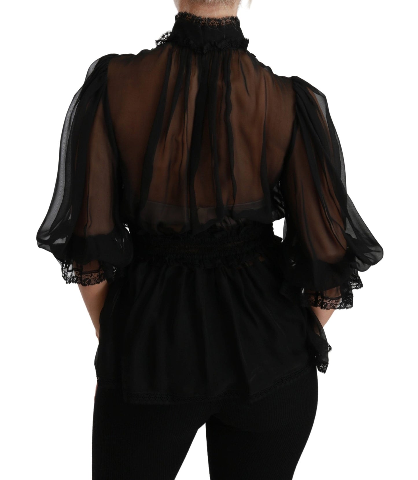 Black Ruffle Shear Blouse Silk Top - coffeewithmee2Dolce & GabbanaP2889S