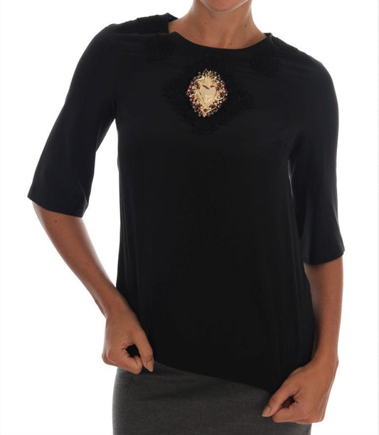 Black Sacred Heart Lace Top Blouse - coffeewithmee2Dolce & GabbanaP2047S