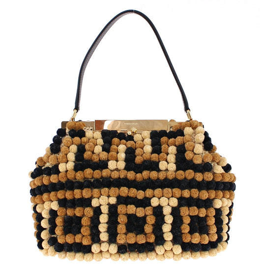 Black Sara Raffia Leather Shoulder Pebbled Frame Bag Black - coffeewithmee2Dolce & GabbanaP0144S