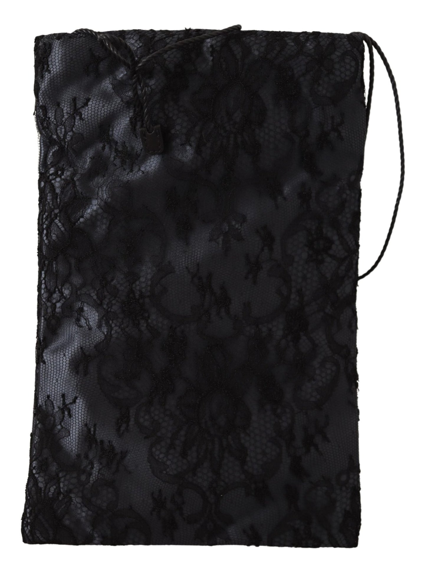 Black Satin Lace Drawstring Holder Logo Plaque Pouch Bag - coffeewithmee2Dolce & GabbanaP0376S