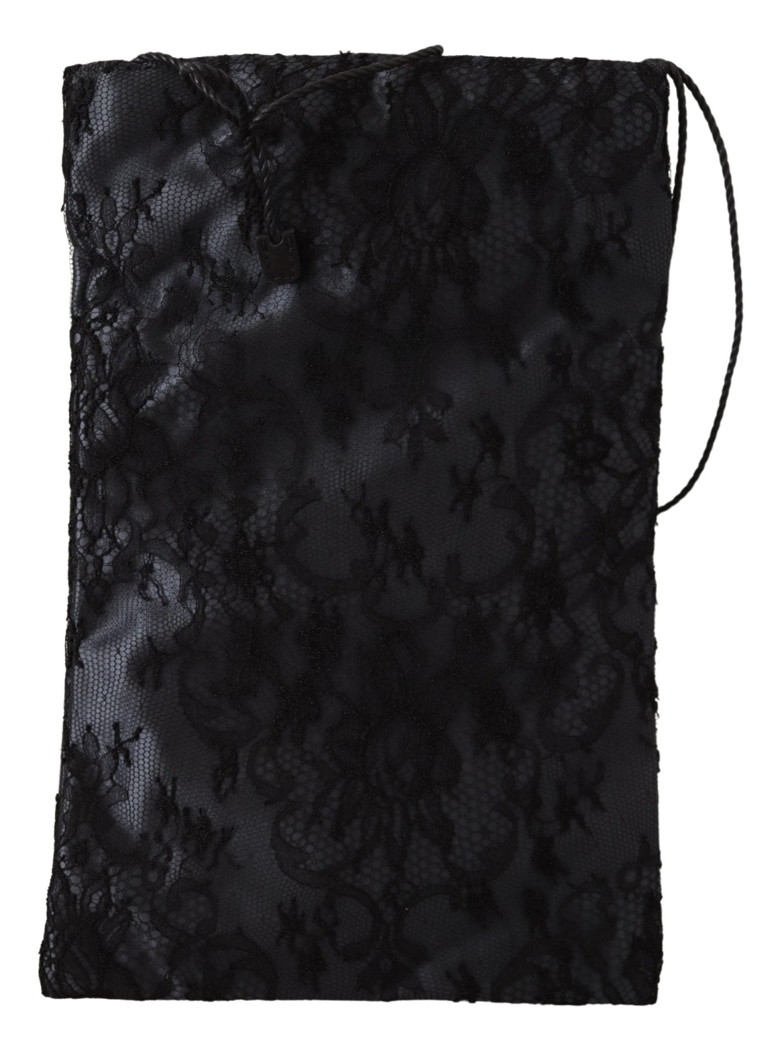 Black Satin Lace Drawstring Holder Logo Plaque Pouch Bag - coffeewithmee2Dolce & GabbanaP0376S