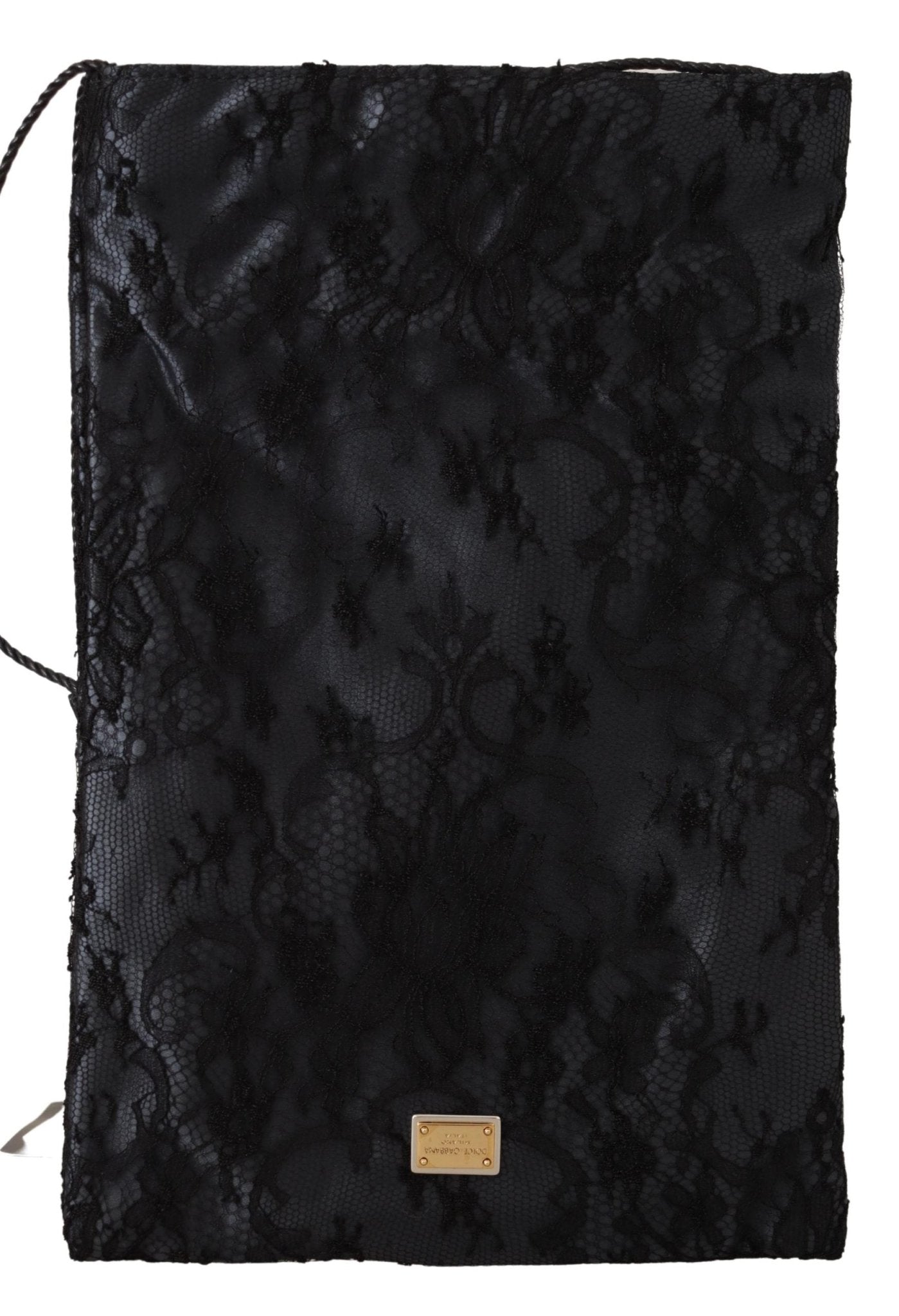 Black Satin Lace Drawstring Holder Logo Plaque Pouch Bag - coffeewithmee2Dolce & GabbanaP0376S