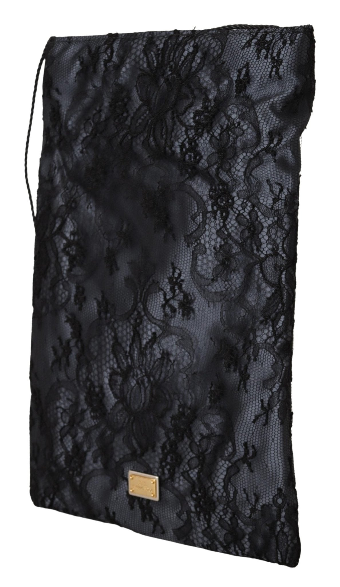 Black Satin Lace Drawstring Holder Logo Plaque Pouch Bag - coffeewithmee2Dolce & GabbanaP0376S