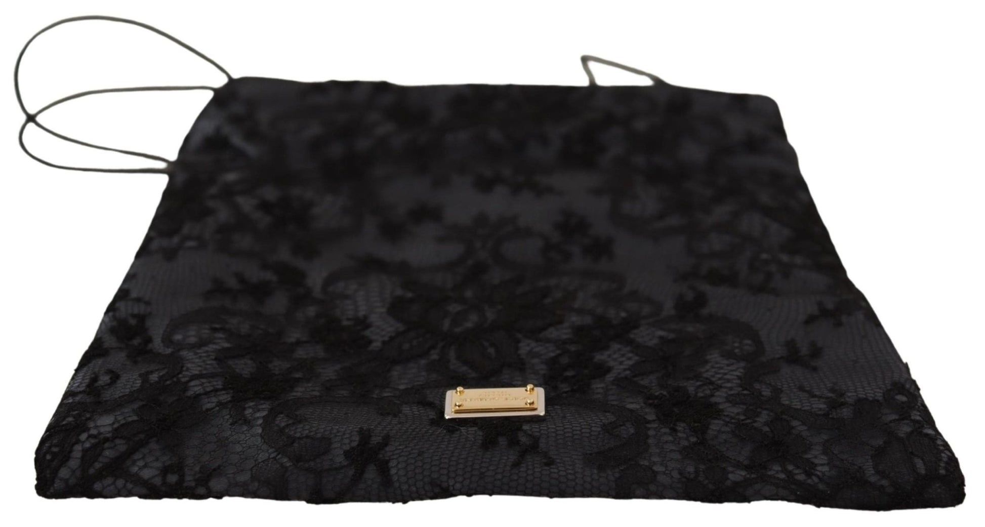 Black Satin Lace Drawstring Holder Logo Plaque Pouch Bag - coffeewithmee2Dolce & GabbanaP0376S