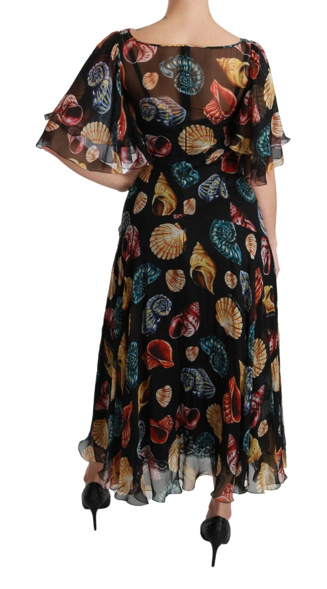 Black Sea Shells Maxi A-line Midi Silk Dress - coffeewithmee2Dolce & GabbanaP3003S