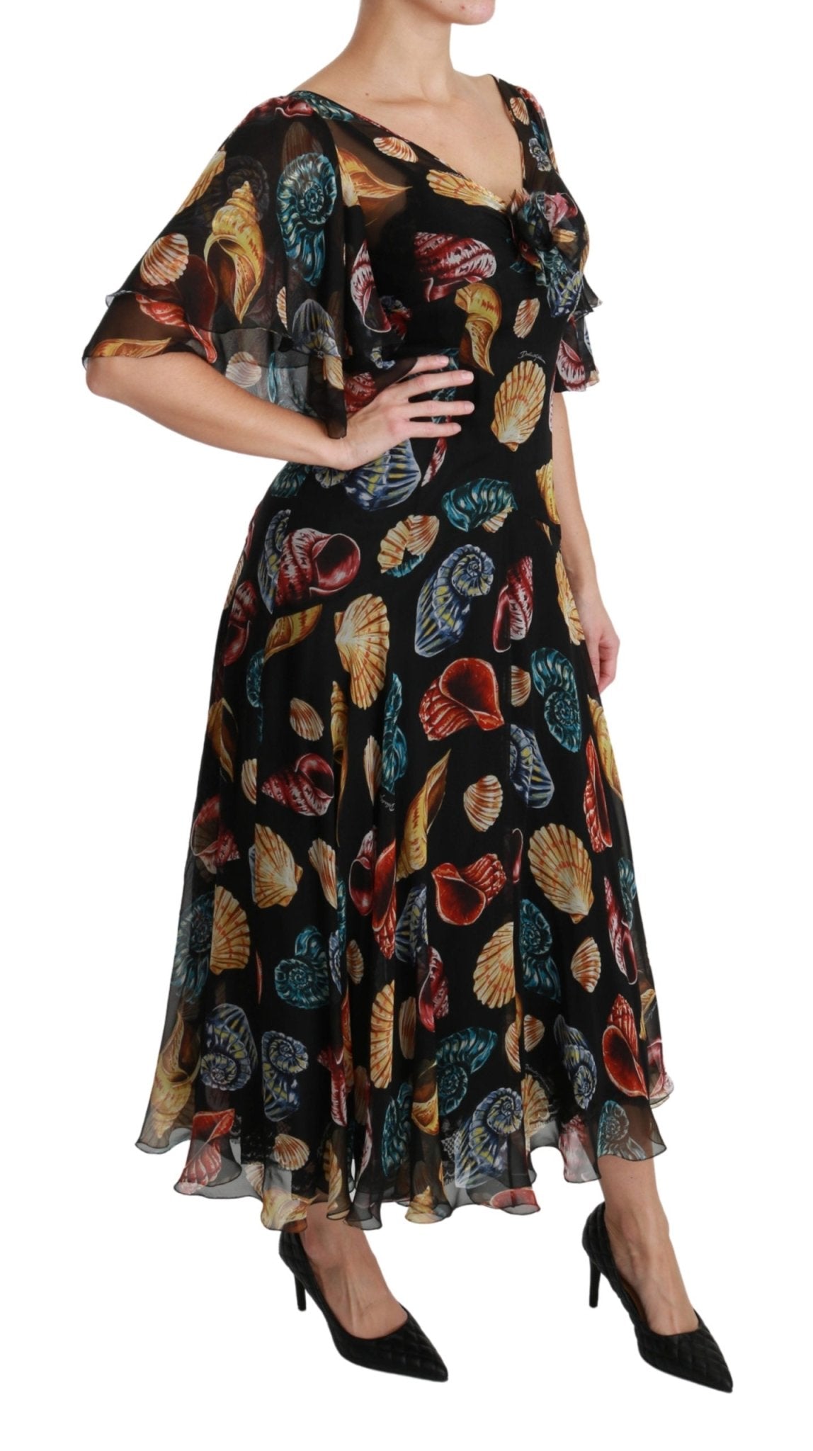 Black Sea Shells Maxi A-line Midi Silk Dress - coffeewithmee2Dolce & GabbanaP3003S