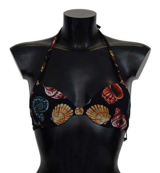 Black Seashells Print Halter Swimwear Bikini Tops - coffeewithmee2Dolce & GabbanaP4139S
