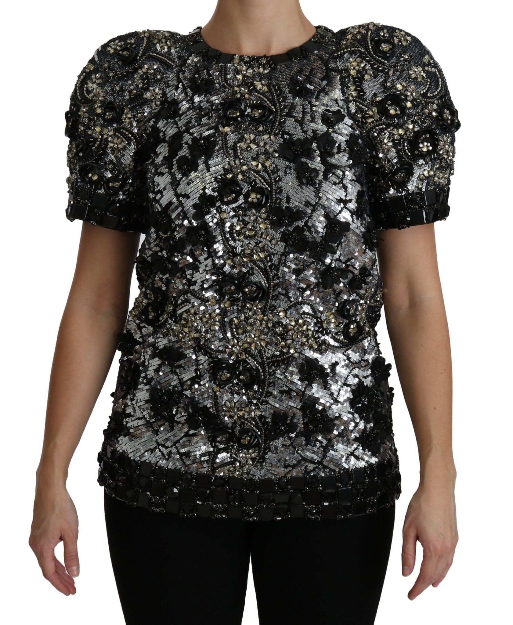 Black Sequined Crystal Embellished Top Blouse - coffeewithmee2Dolce & GabbanaP2724S