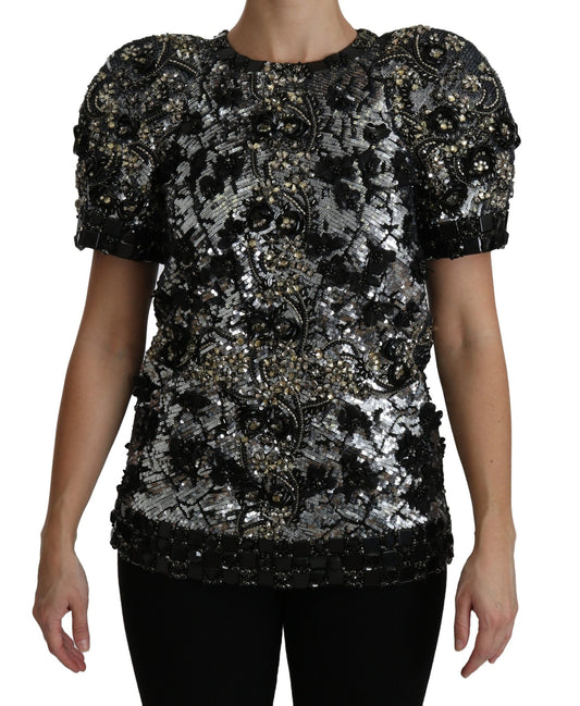 Black Sequined Crystal Embellished Top Blouse - coffeewithmee2Dolce & GabbanaP2724S