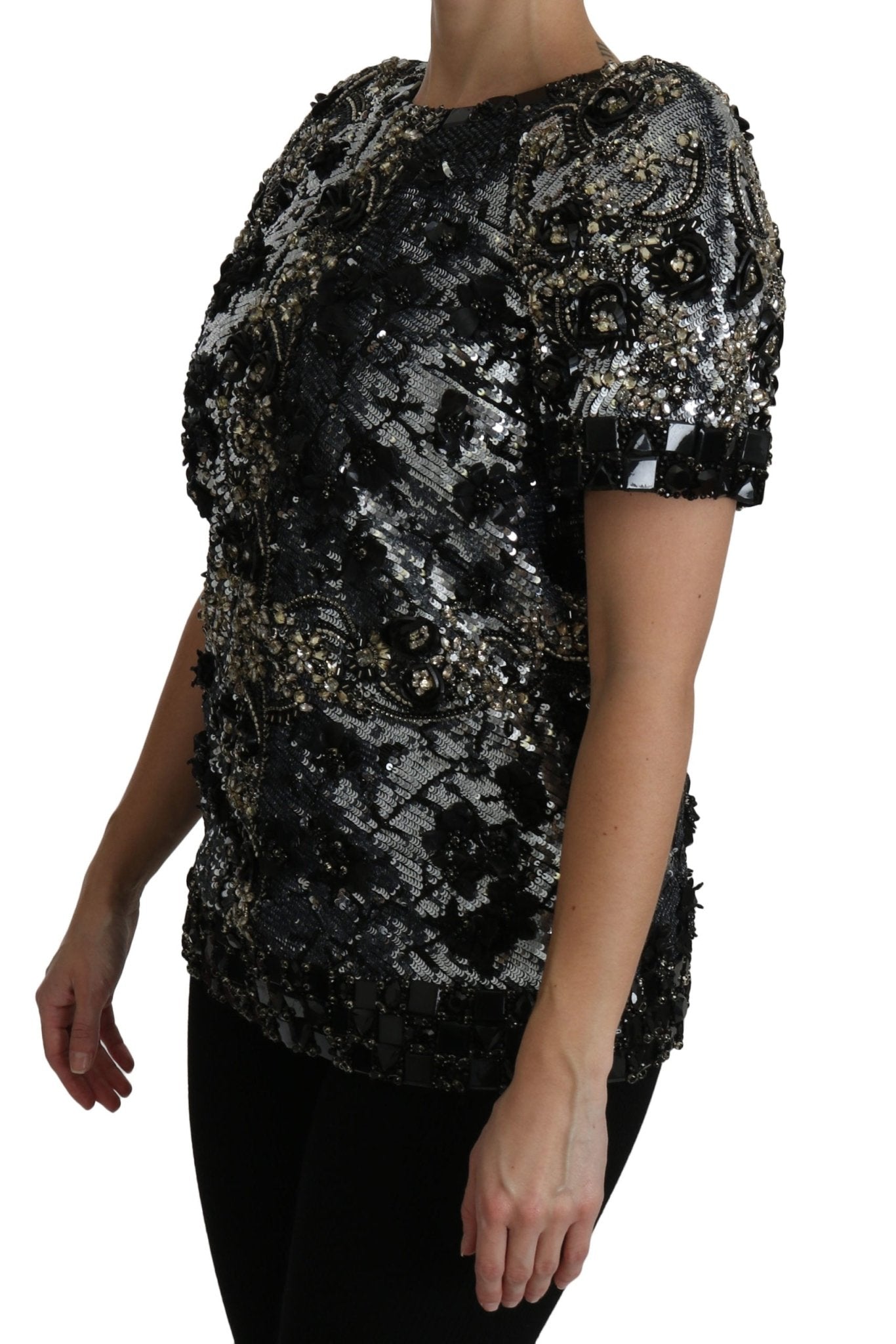 Black Sequined Crystal Embellished Top Blouse - coffeewithmee2Dolce & GabbanaP2724S