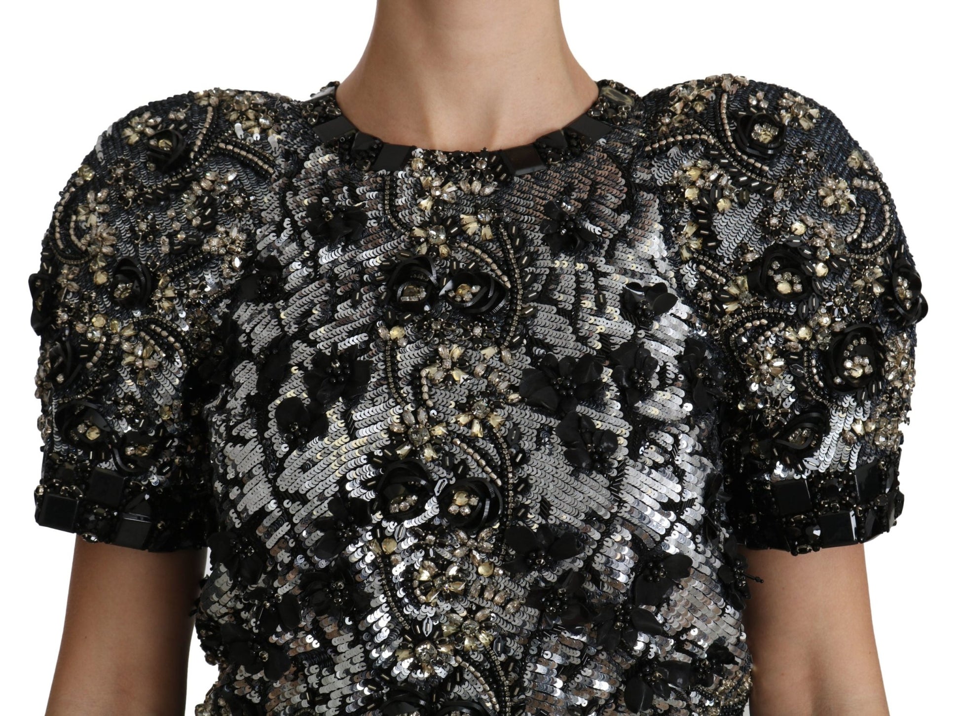 Black Sequined Crystal Embellished Top Blouse - coffeewithmee2Dolce & GabbanaP2724S