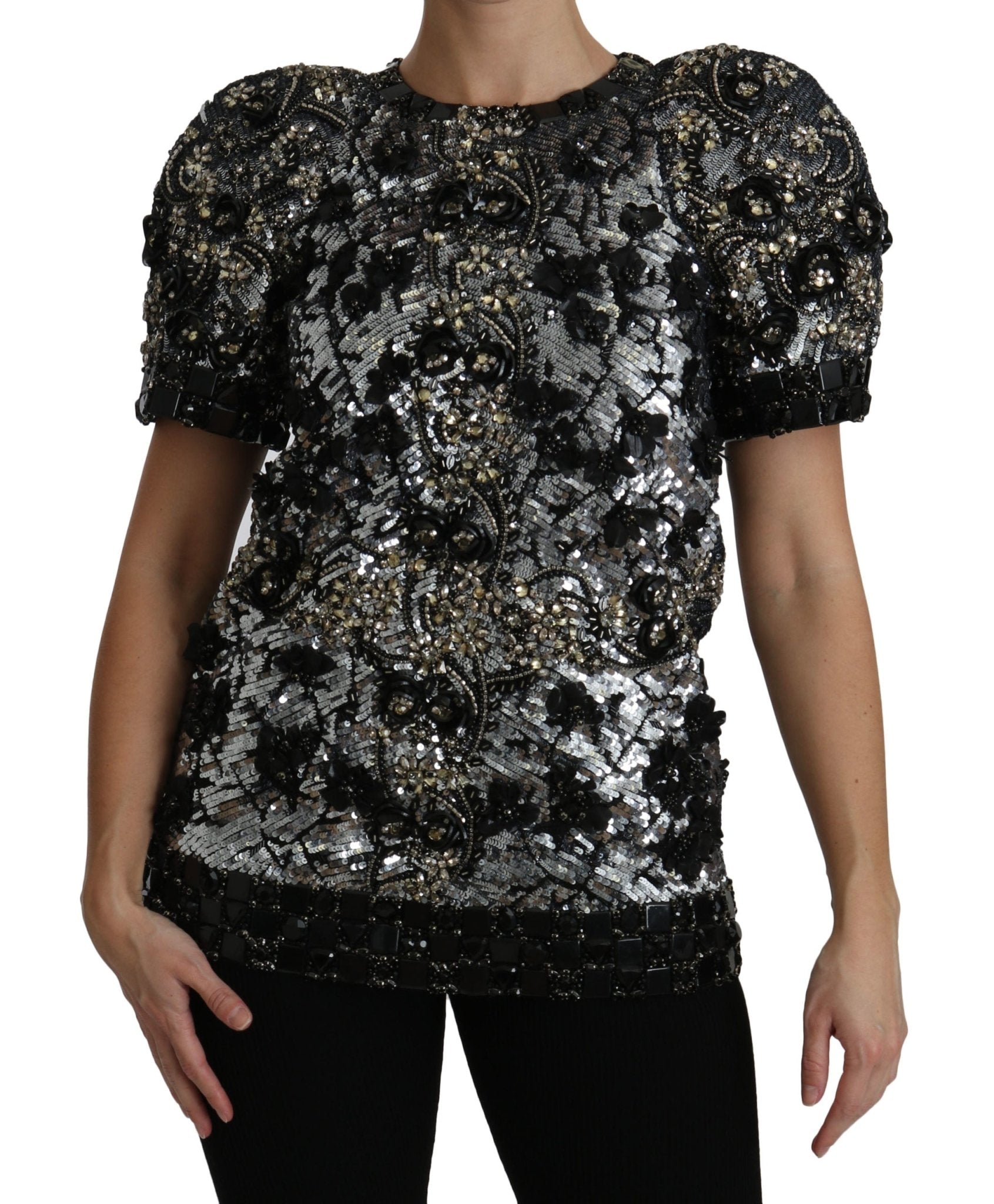 Black Sequined Crystal Embellished Top Blouse - coffeewithmee2Dolce & GabbanaP2724S