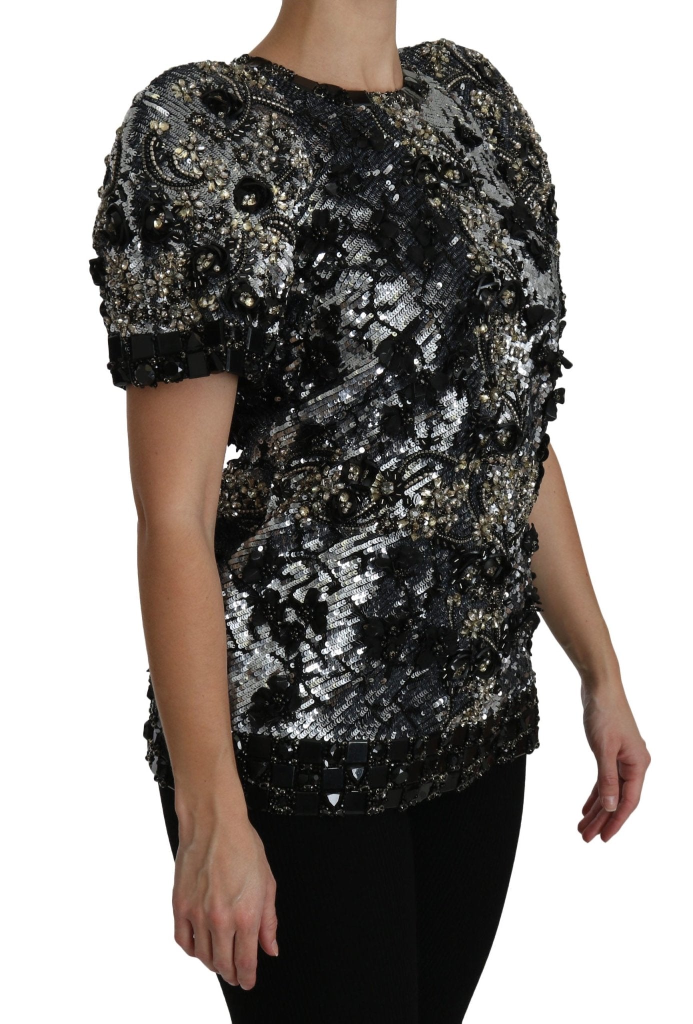 Black Sequined Crystal Embellished Top Blouse - coffeewithmee2Dolce & GabbanaP2724S