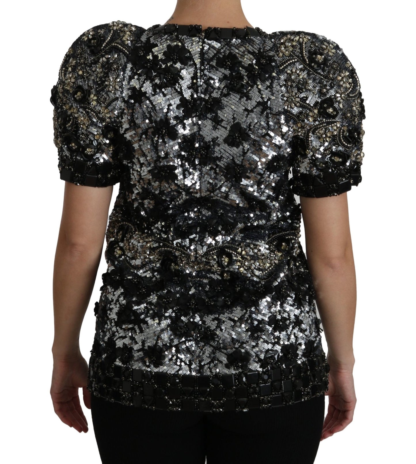 Black Sequined Crystal Embellished Top Blouse - coffeewithmee2Dolce & GabbanaP2724S