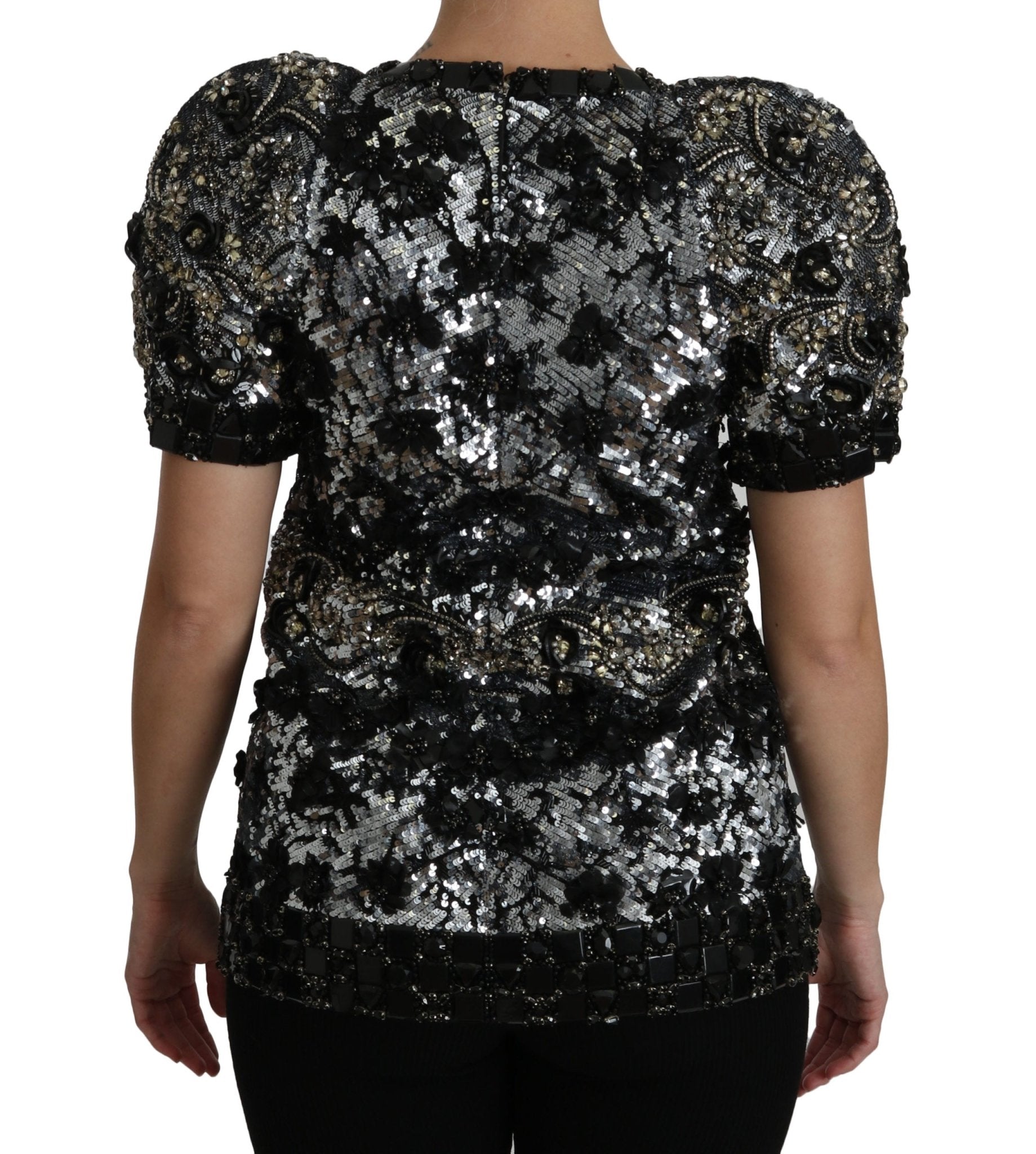 Black Sequined Crystal Embellished Top Blouse - coffeewithmee2Dolce & GabbanaP2724S