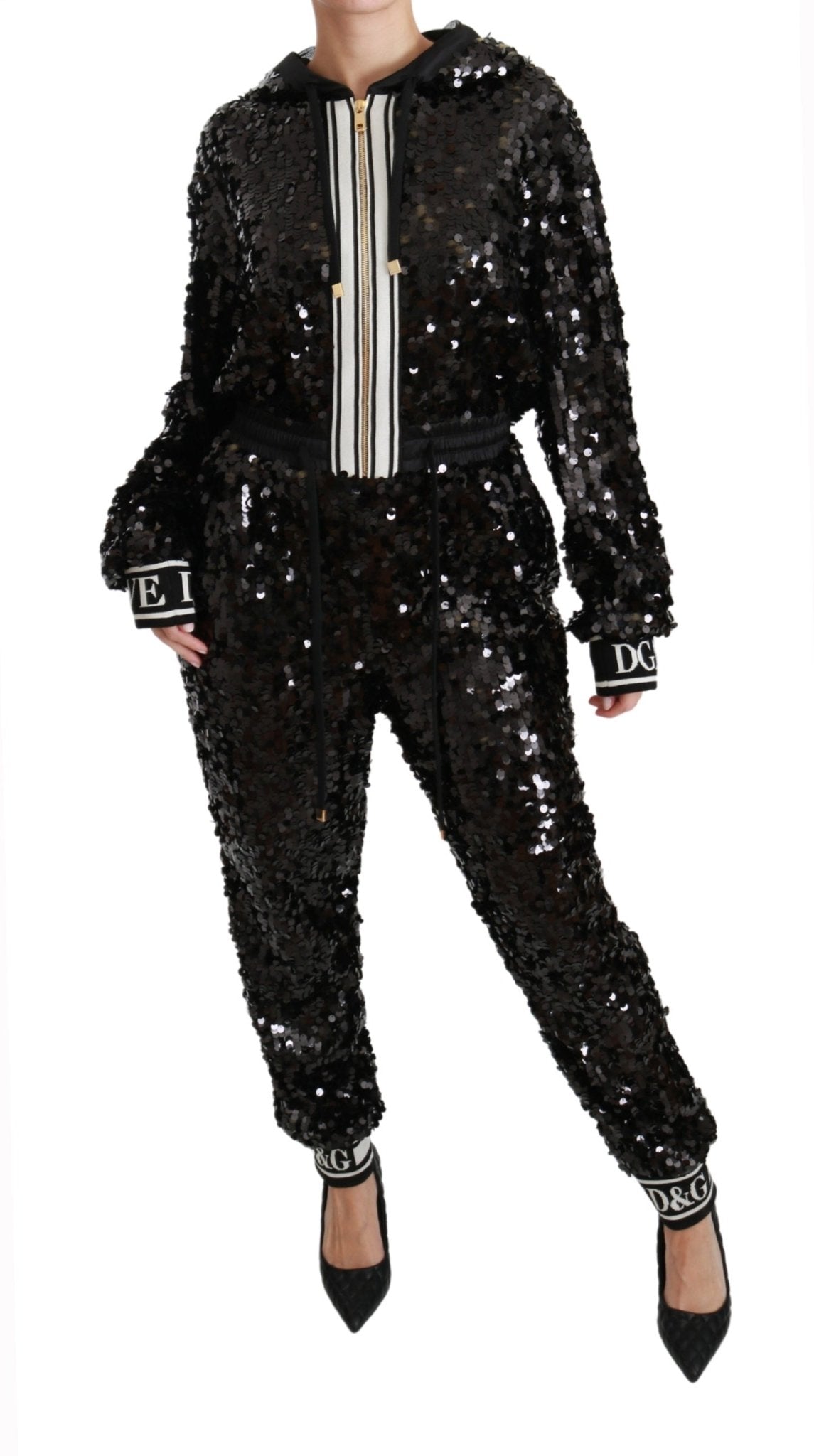 Black Sequined Hooded Sweater Dress Jumpsuit - coffeewithmee2Dolce & GabbanaP2857S