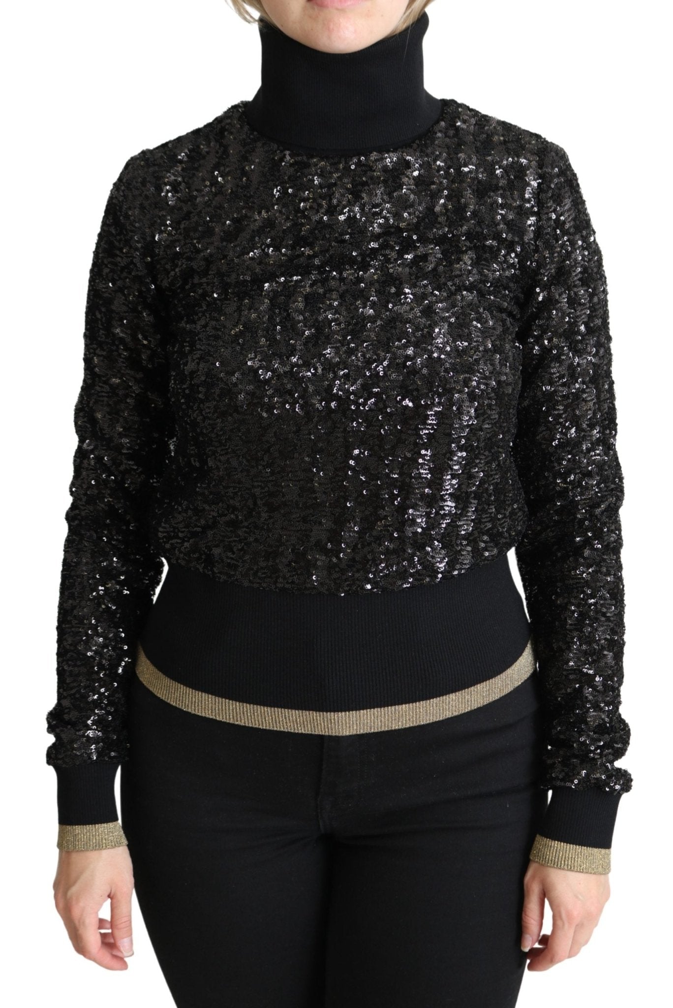 Black Sequined Knitted Turtle Neck Sweater - coffeewithmee2Dolce & GabbanaP3700S