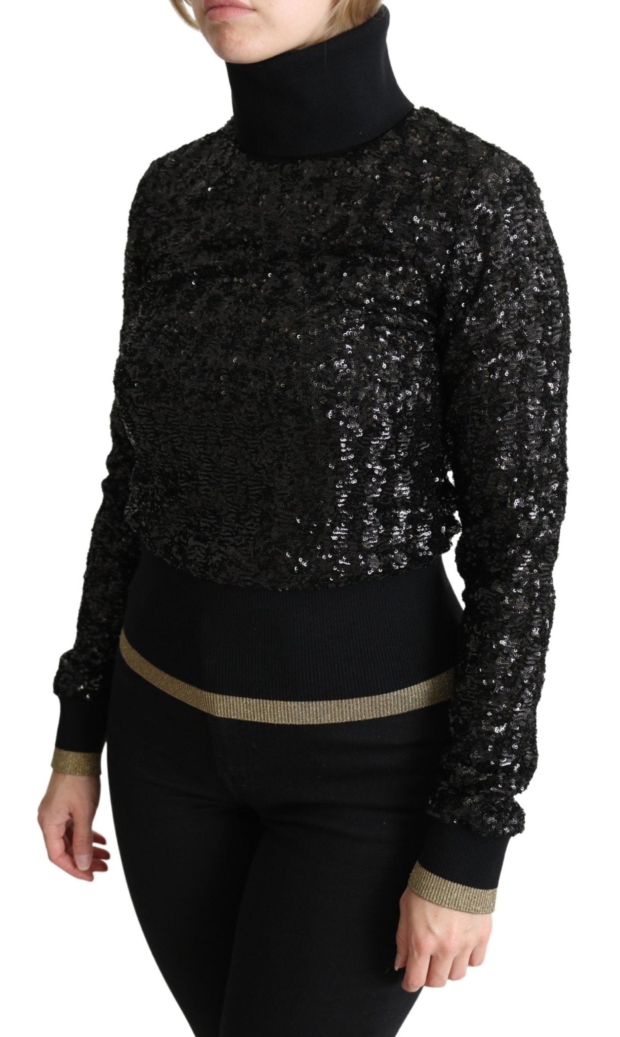 Black Sequined Knitted Turtle Neck Sweater - coffeewithmee2Dolce & GabbanaP3700S