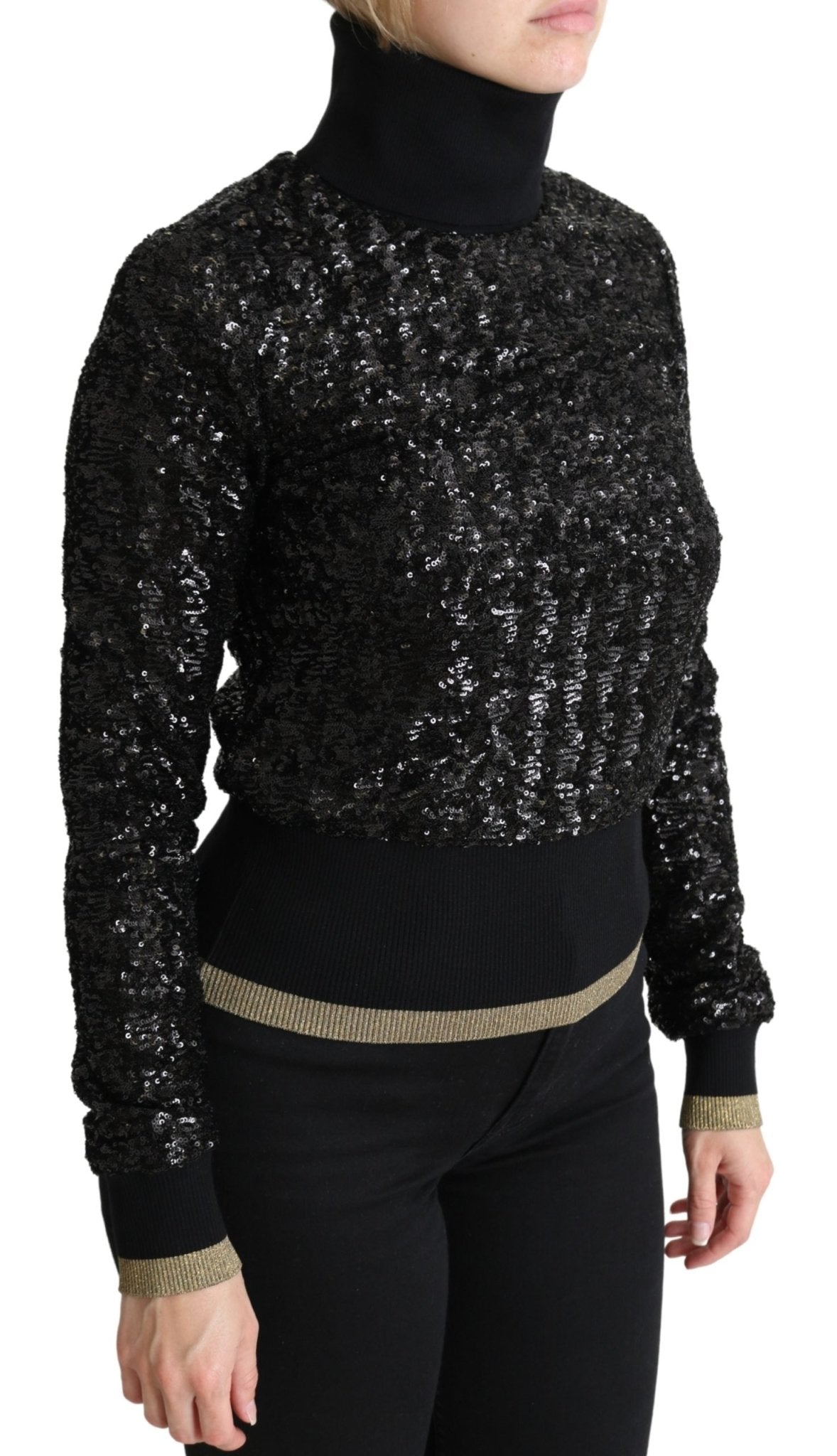 Black Sequined Knitted Turtle Neck Sweater - coffeewithmee2Dolce & GabbanaP3700S