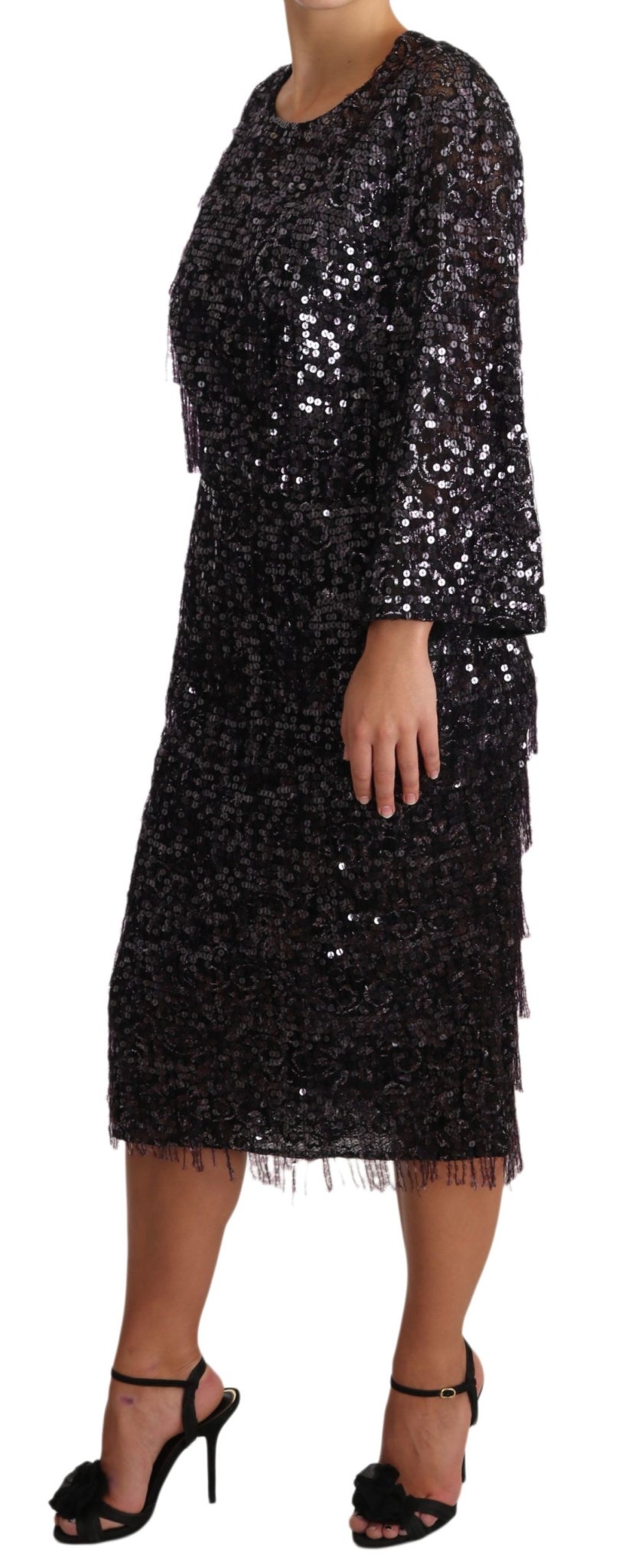 Black Sequined Long Sleeve Shift Midi Dress - coffeewithmee2Dolce & GabbanaP1559S