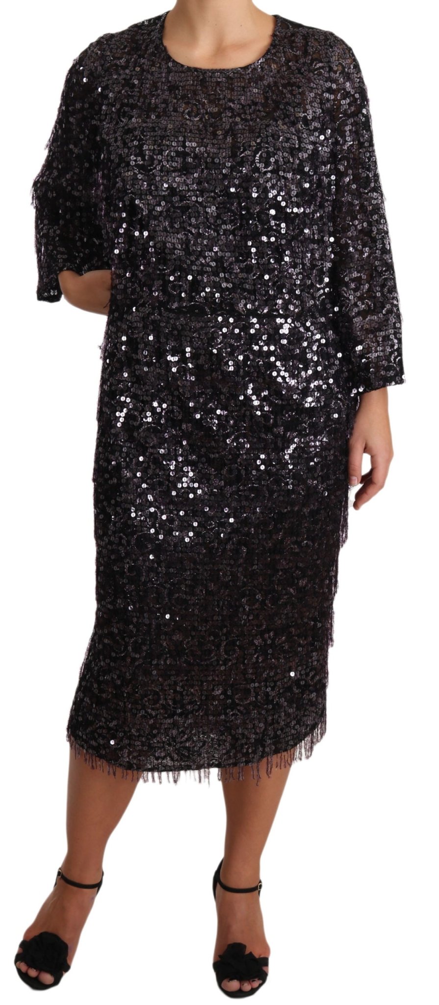Black Sequined Long Sleeve Shift Midi Dress - coffeewithmee2Dolce & GabbanaP1559S
