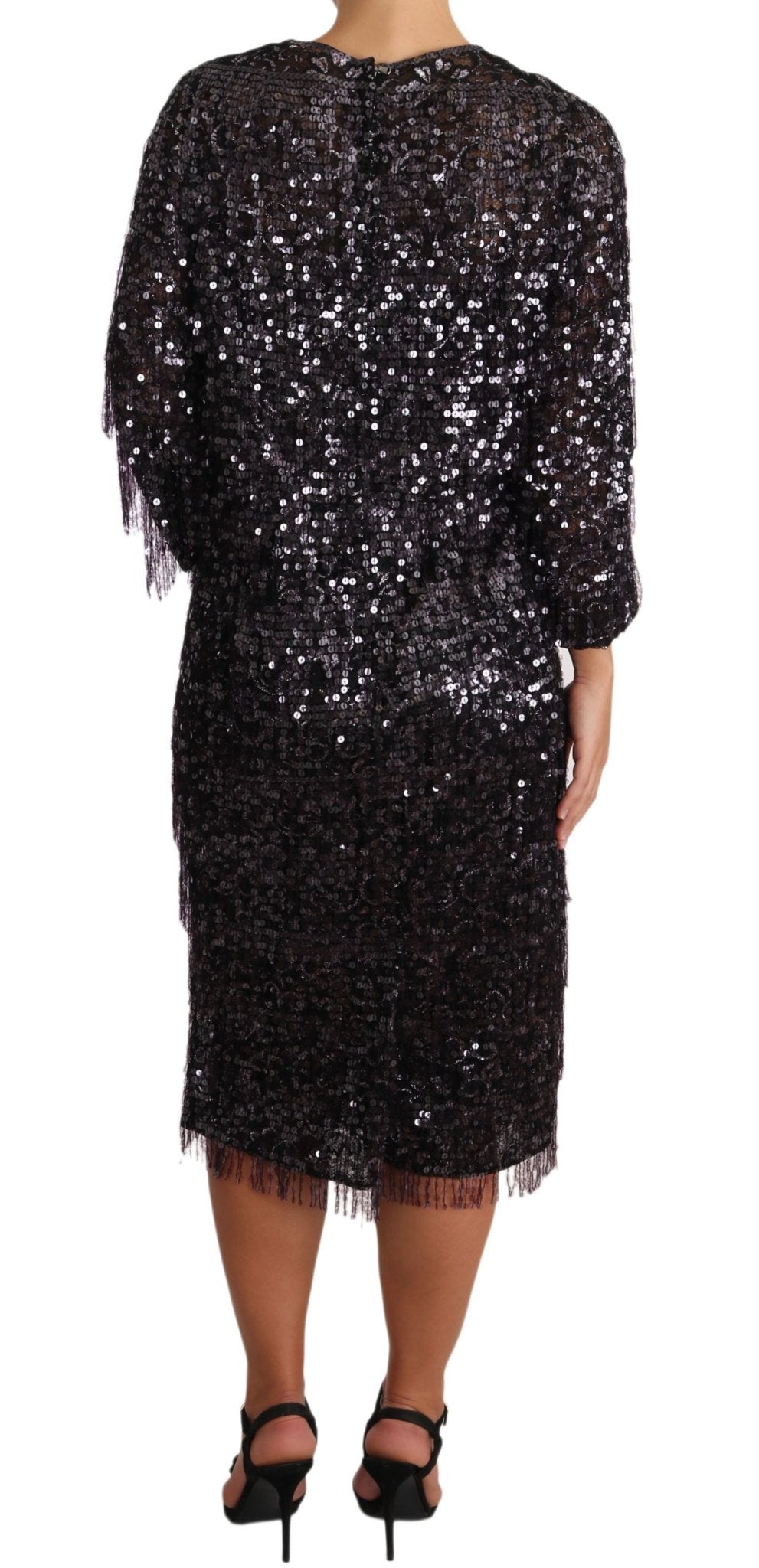 Black Sequined Long Sleeve Shift Midi Dress - coffeewithmee2Dolce & GabbanaP1559S