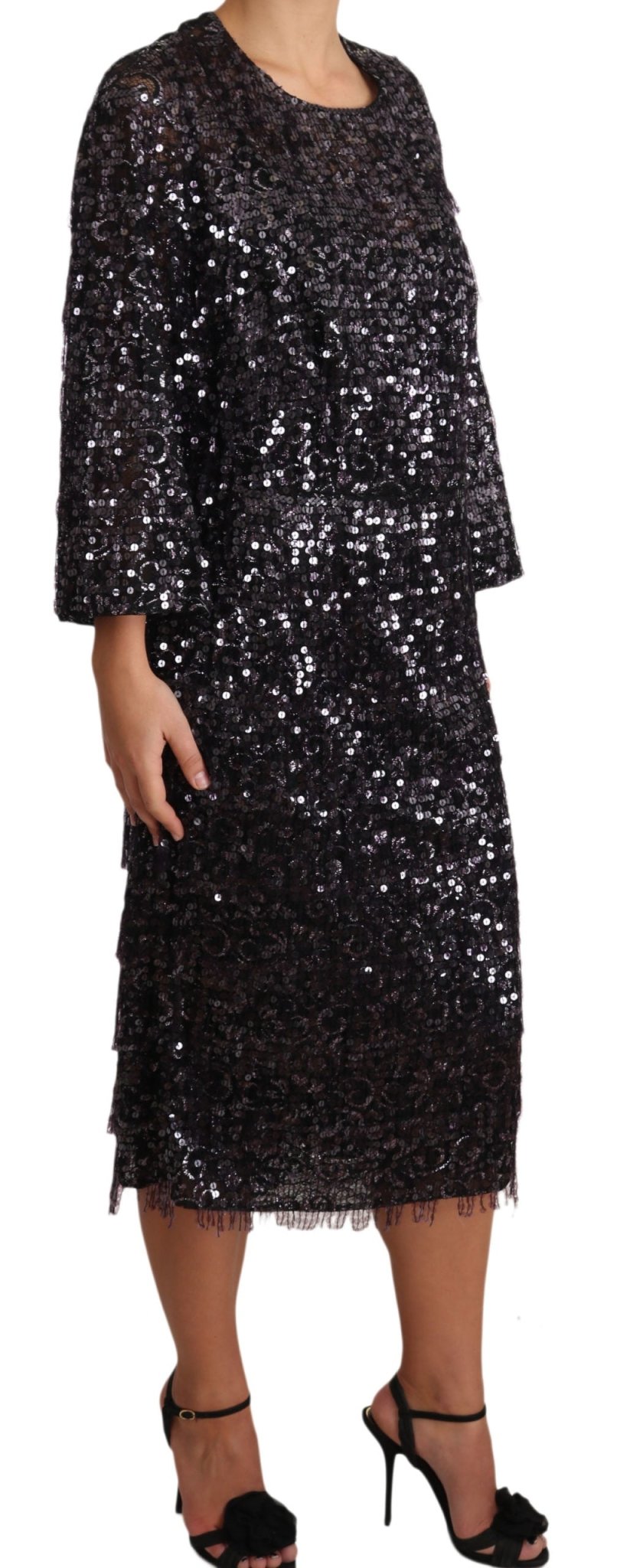 Black Sequined Long Sleeve Shift Midi Dress - coffeewithmee2Dolce & GabbanaP1559S