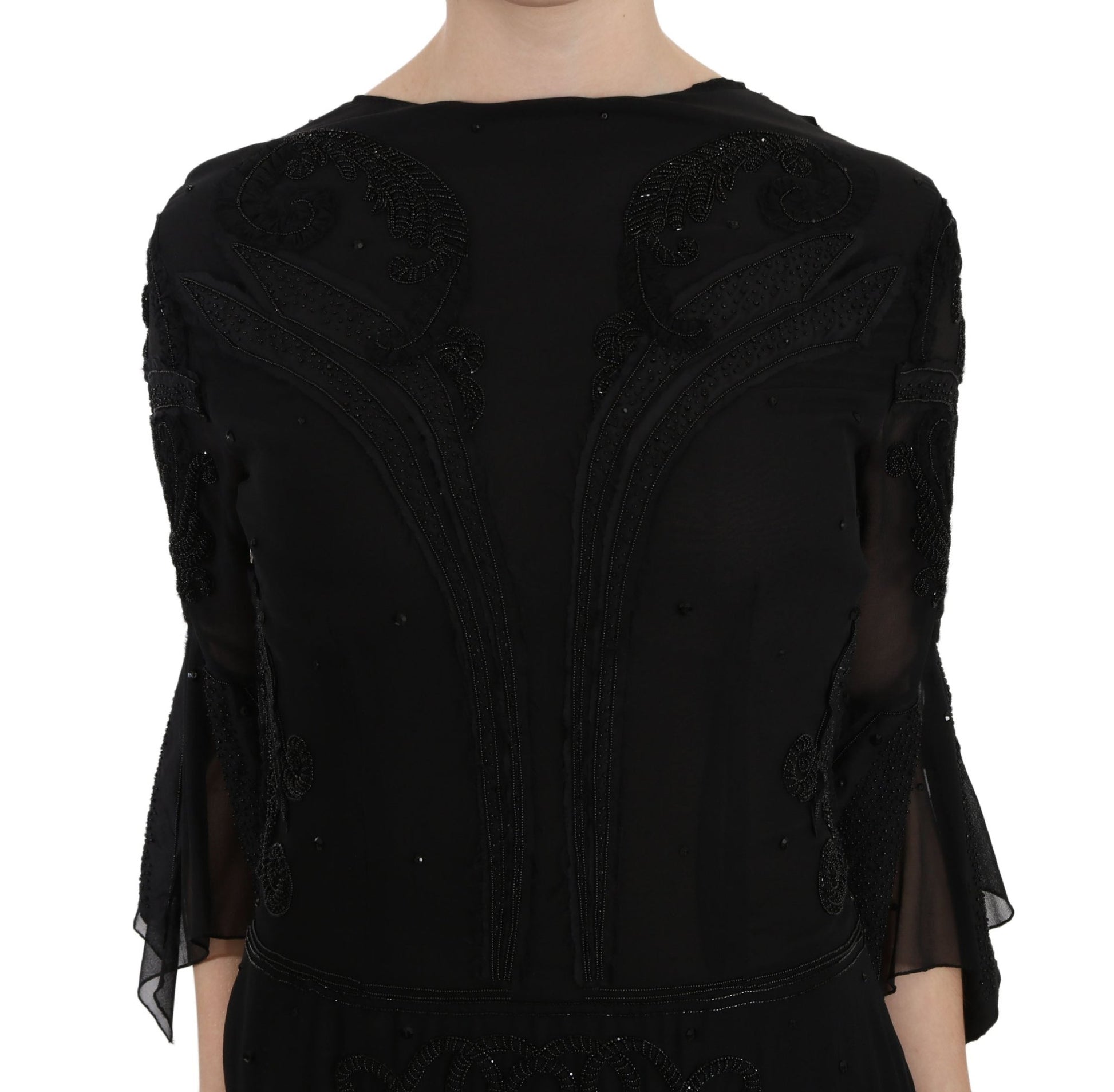 Black Sequined Silk Mini Shift Gown - coffeewithmee2John RichmondP2404S