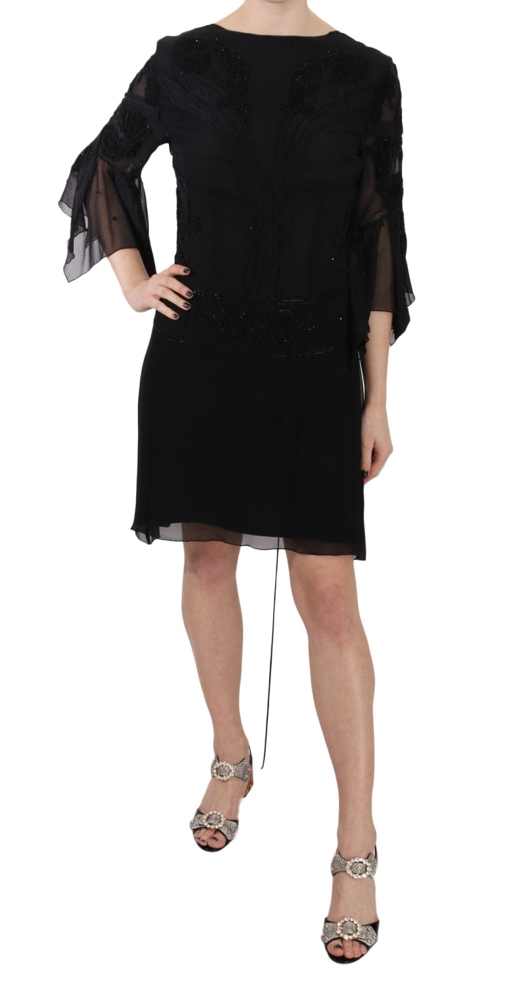 Black Sequined Silk Mini Shift Gown - coffeewithmee2John RichmondP2404S