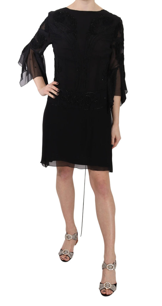 Black Sequined Silk Mini Shift Gown - coffeewithmee2John RichmondP2404S