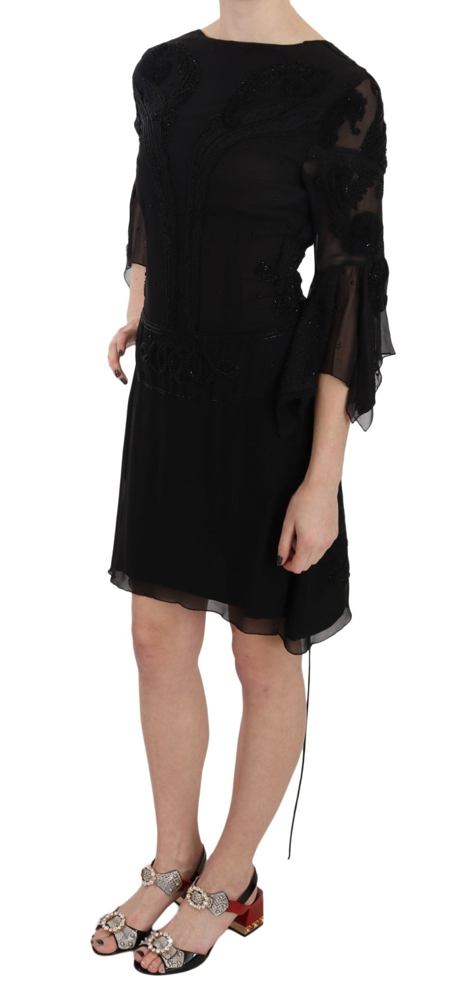 Black Sequined Silk Mini Shift Gown - coffeewithmee2John RichmondP2404S