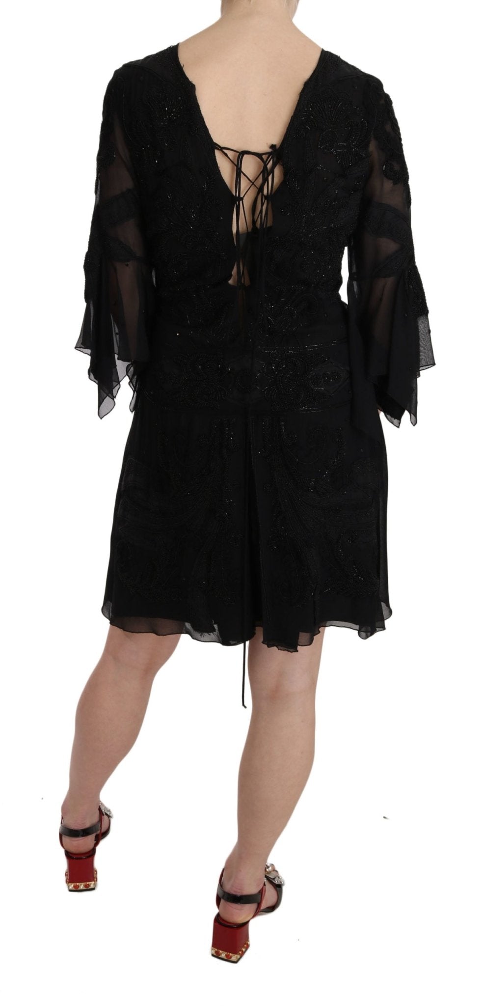 Black Sequined Silk Mini Shift Gown - coffeewithmee2John RichmondP2404S