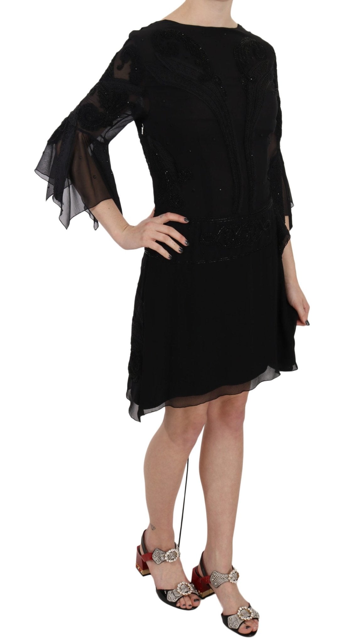Black Sequined Silk Mini Shift Gown - coffeewithmee2John RichmondP2404S