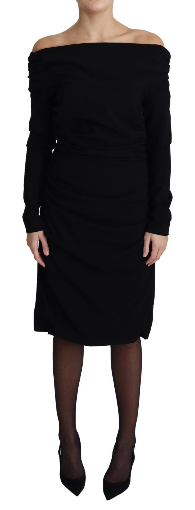 Black Sheath Open Shoulder Wool Dress - coffeewithmee2Dolce & GabbanaP3794S